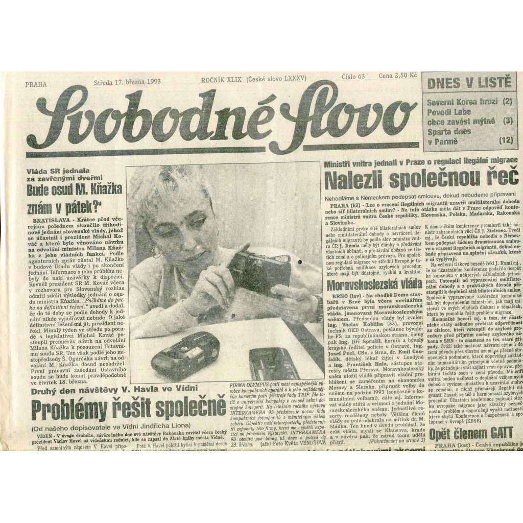 Svobodné slovo (17.3.1993) - staré noviny Svobodné slovo (17.3.1993) - staré noviny