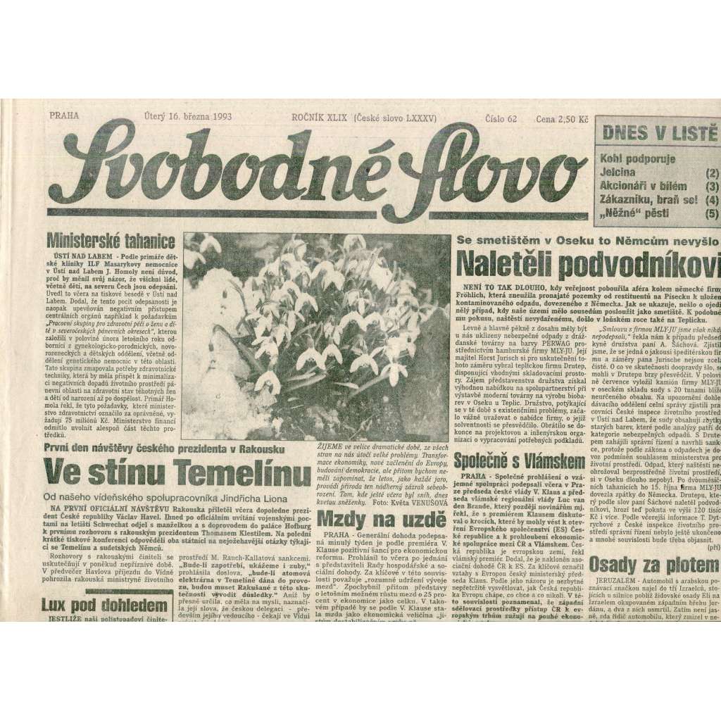 Svobodné slovo (16.3.1993) - staré noviny Svobodné slovo (16.3.1993) - staré noviny
