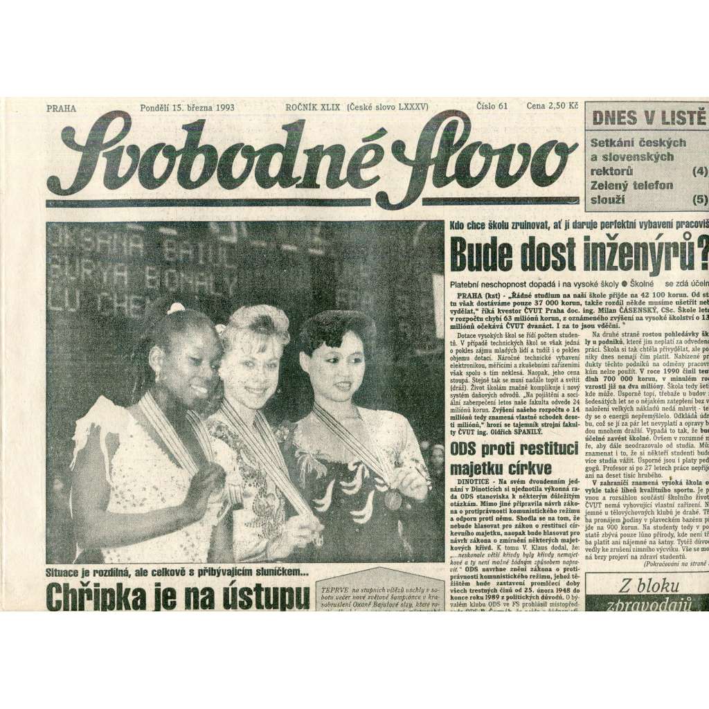 Svobodné slovo (15.3.1993) - staré noviny Svobodné slovo (15.3.1993) - staré noviny