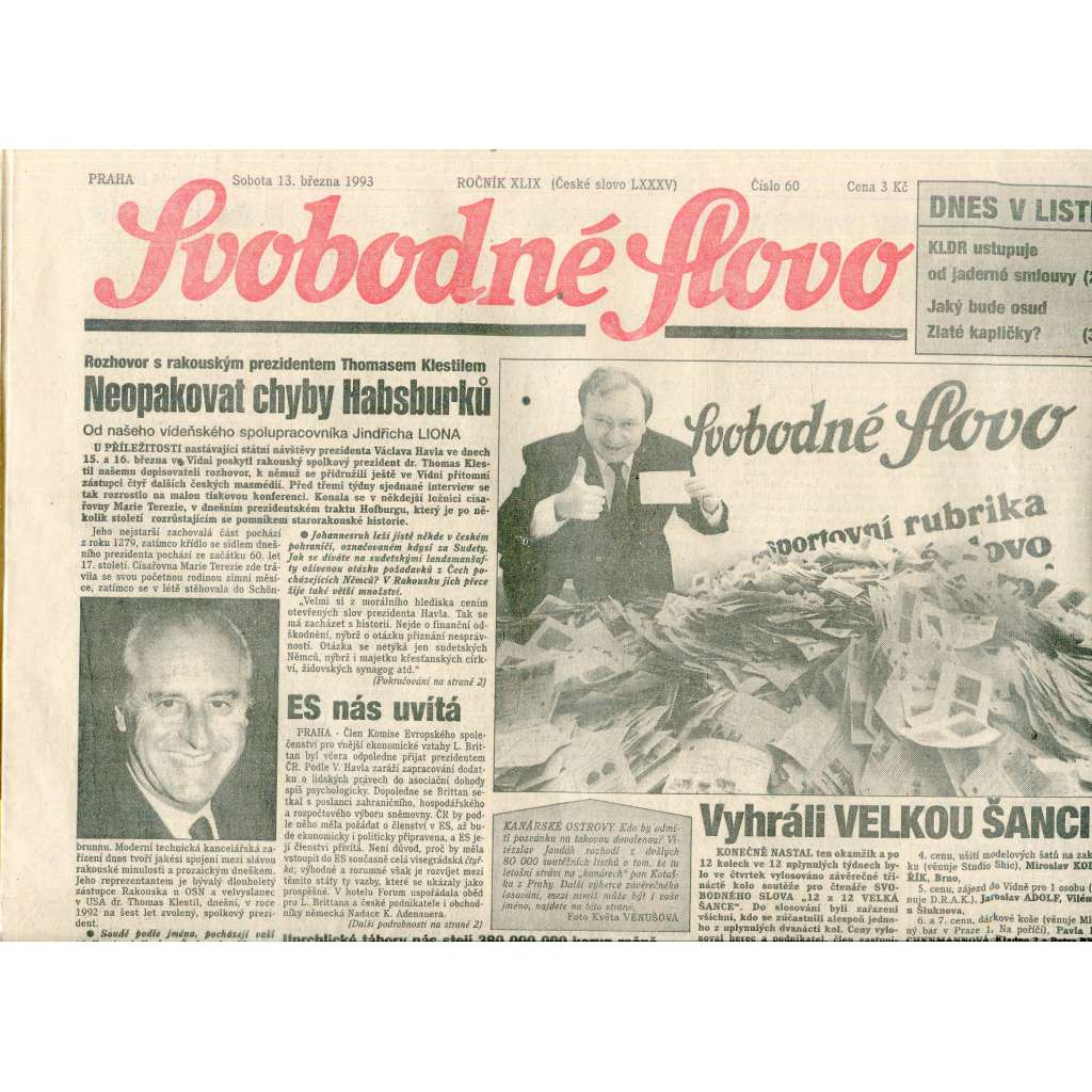 Svobodné slovo (13.3.1993) - staré noviny Svobodné slovo (13.3.1993) - staré noviny