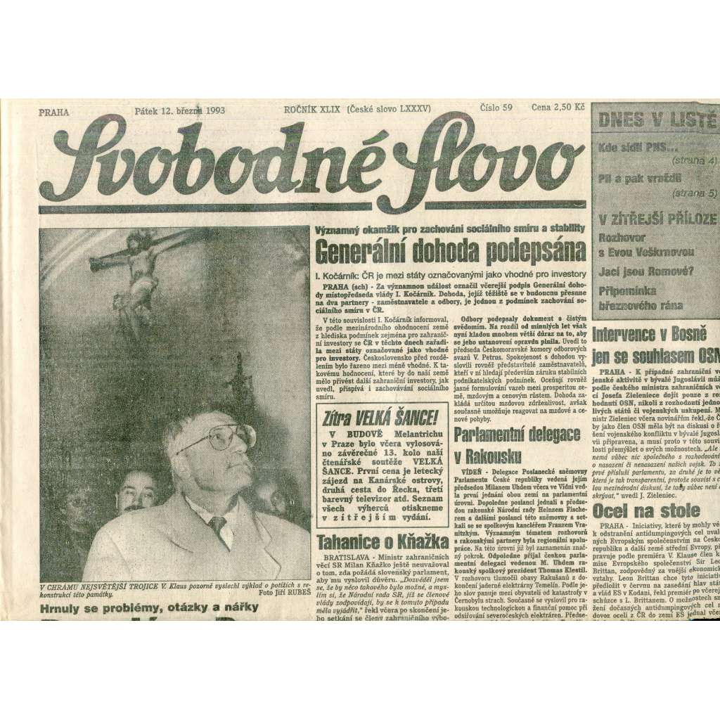 Svobodné slovo (12.3.1993) - staré noviny Svobodné slovo (12.3.1993) - staré noviny