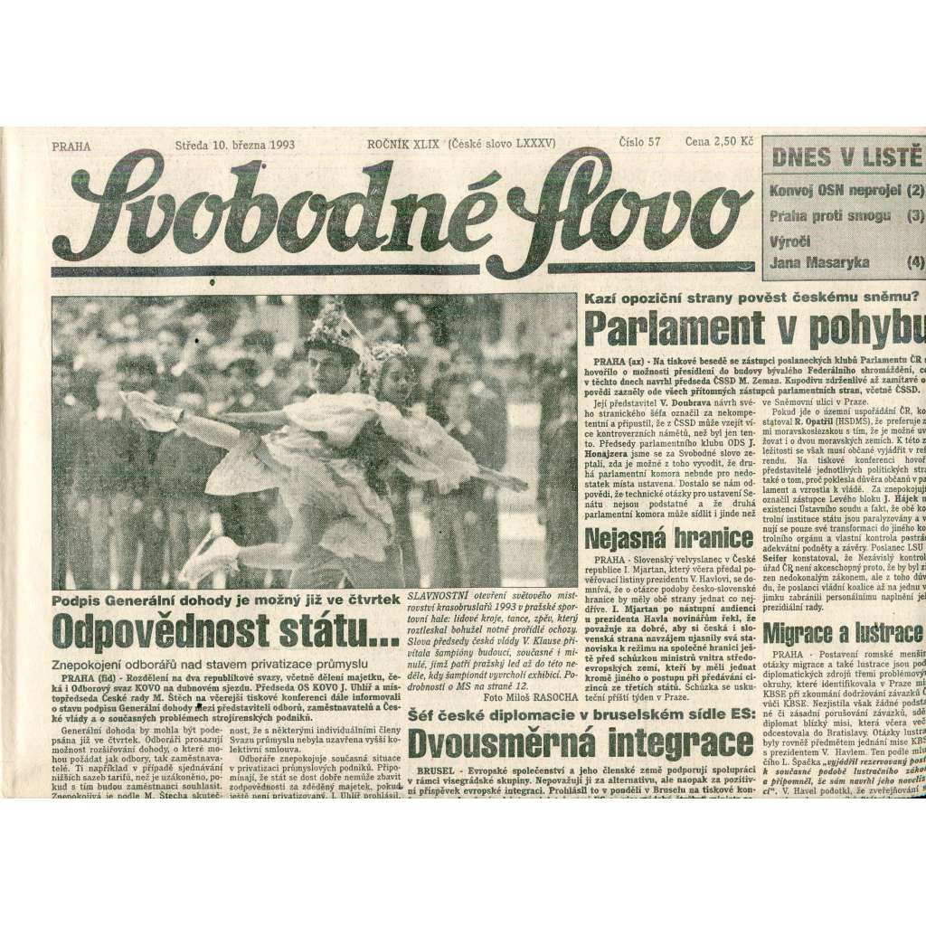 Svobodné slovo (10.3.1993) - staré noviny