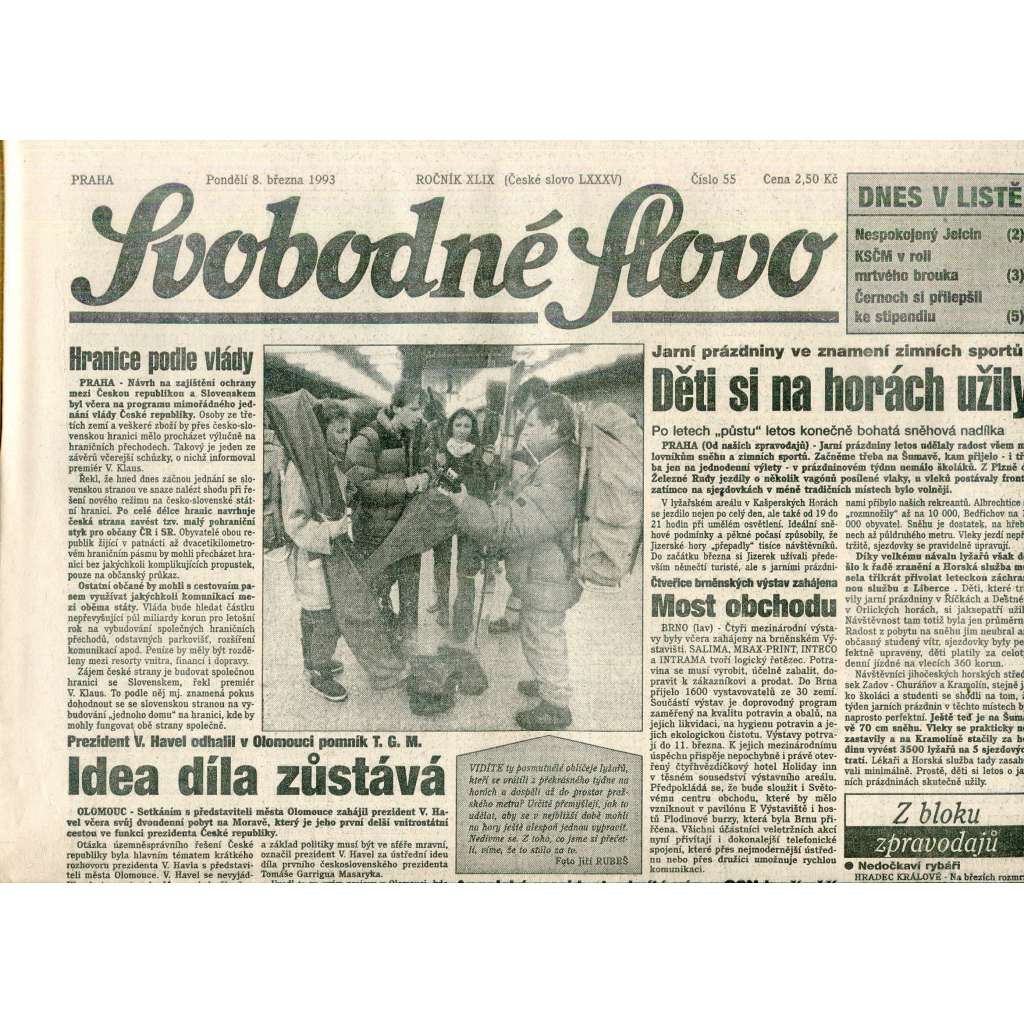 Svobodné slovo (8.3.1993) - staré noviny