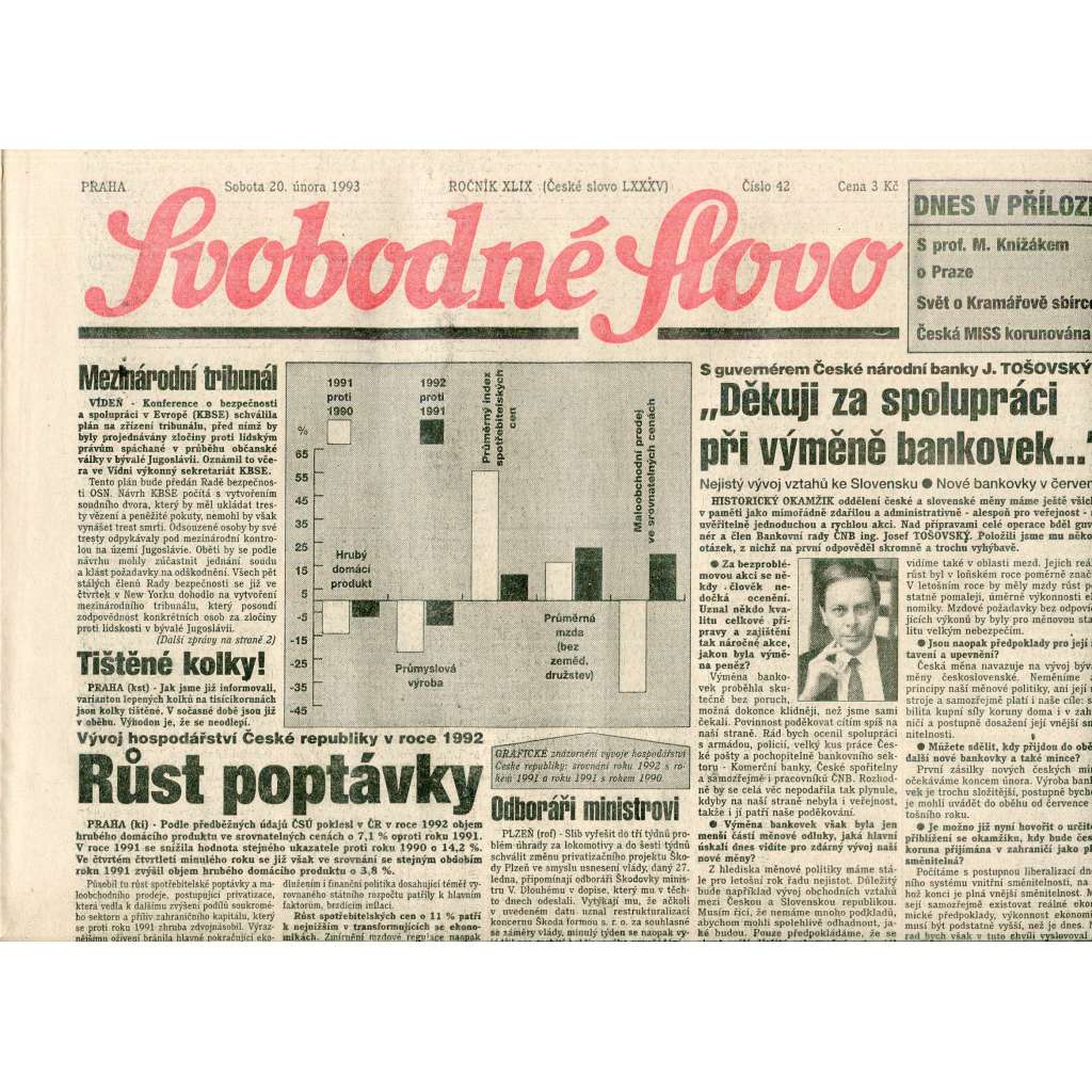 Svobodné slovo (20.2.1993) - staré noviny Svobodné slovo (20.2.1993) - staré noviny
