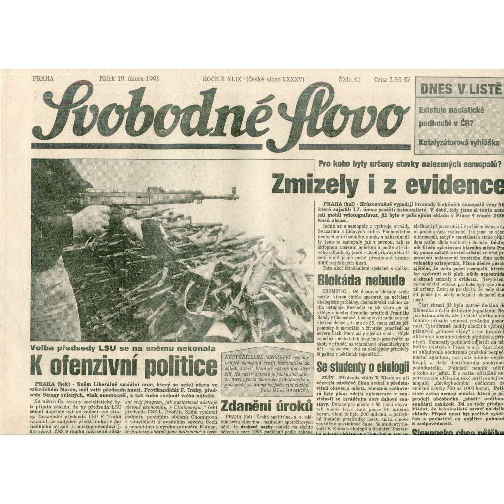 Svobodné slovo (19.2.1993) - staré noviny Svobodné slovo (19.2.1993) - staré noviny