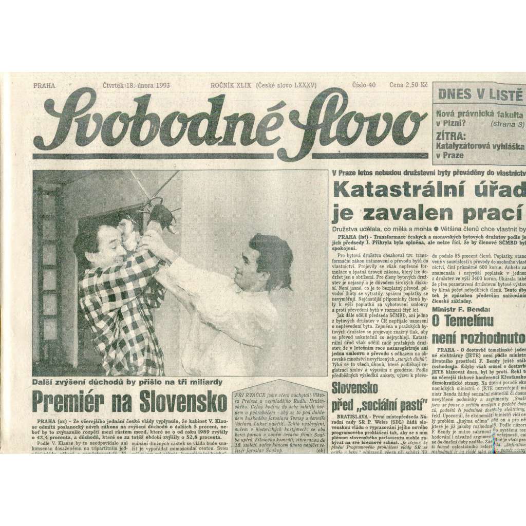 Svobodné slovo (18.2.1993) - staré noviny Svobodné slovo (18.2.1993) - staré noviny