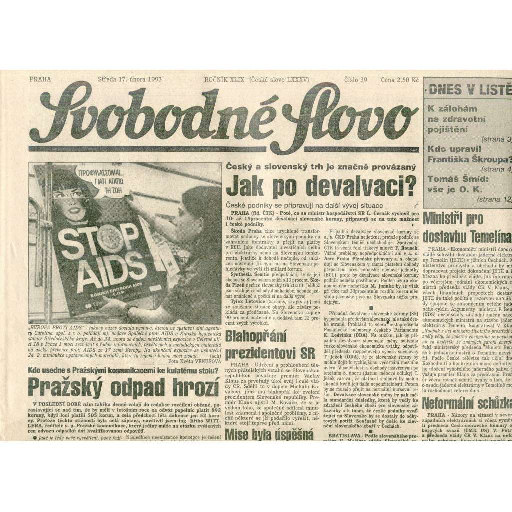 Svobodné slovo (17.2.1993) - staré noviny Svobodné slovo (17.2.1993) - staré noviny