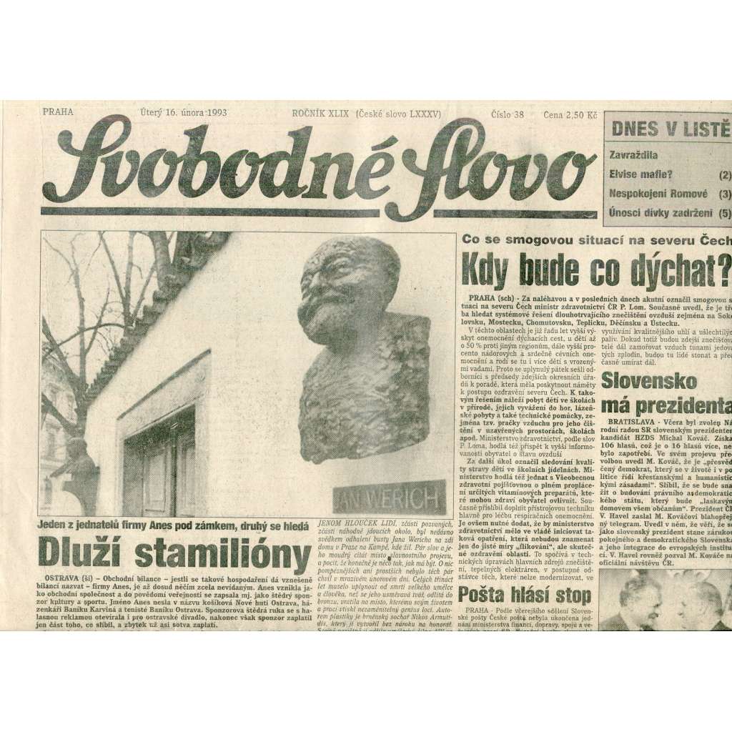 Svobodné slovo (17.2.1993) - staré noviny Svobodné slovo (17.2.1993) - staré noviny