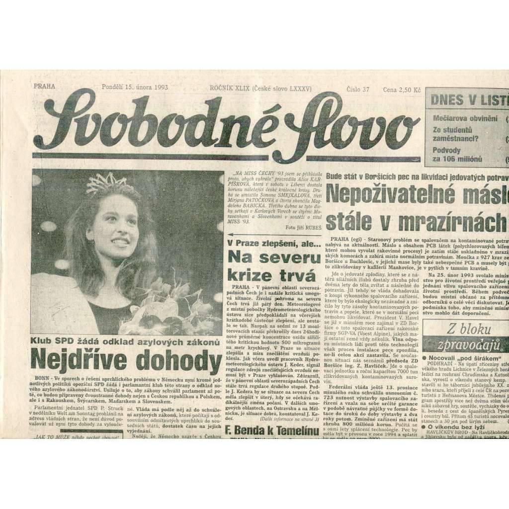 Svobodné slovo (15.2.1993) - staré noviny Svobodné slovo (15.2.1993) - staré noviny