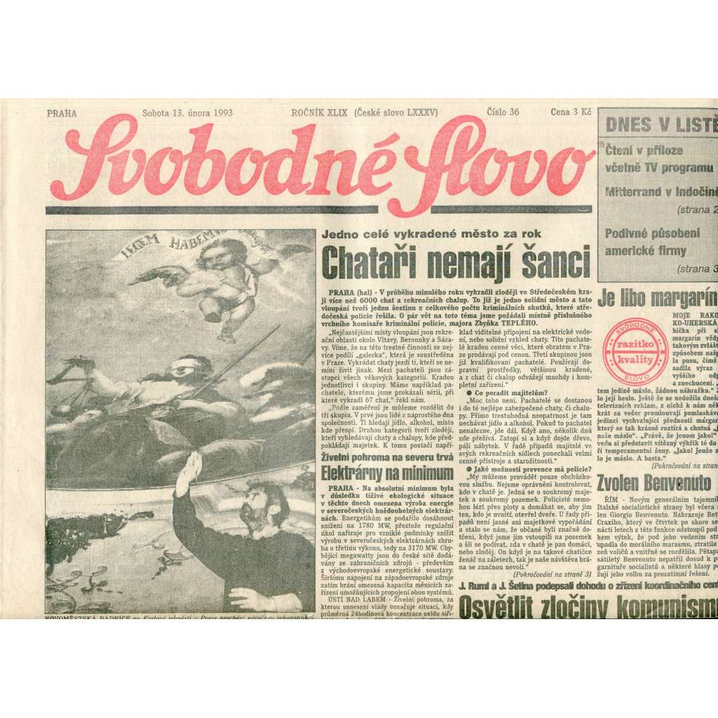 Svobodné slovo (13.2.1993) - staré noviny Svobodné slovo (13.2.1993) - staré noviny