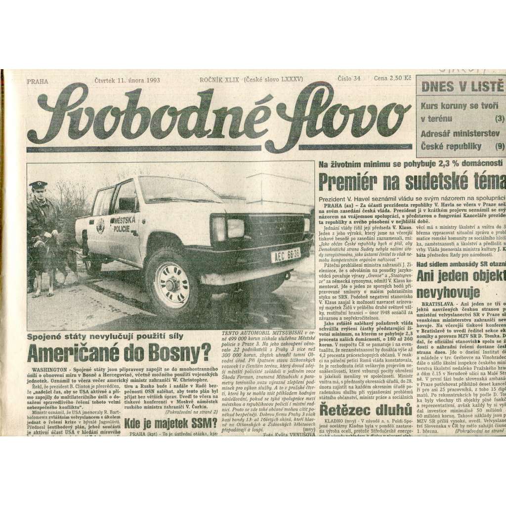 Svobodné slovo (11.2.1993) - staré noviny Svobodné slovo (11.2.1993) - staré noviny