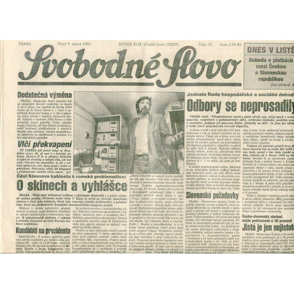 Svobodné slovo (9.2.1993) - staré noviny Svobodné slovo (9.2.1993) - staré noviny