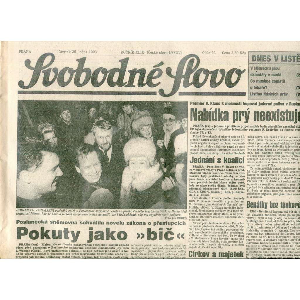 Svobodné slovo (28.1.1993) - staré noviny