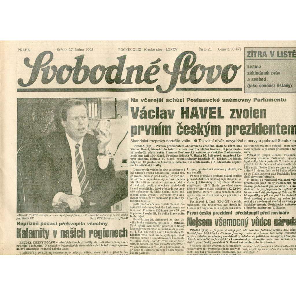 Svobodné slovo (27.1.1993) - staré noviny