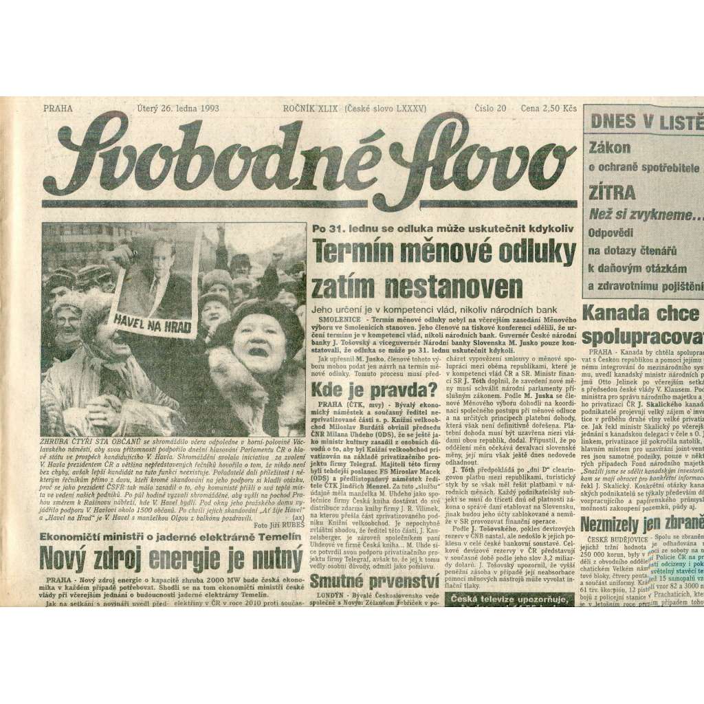 Svobodné slovo (26.1.1993) - staré noviny