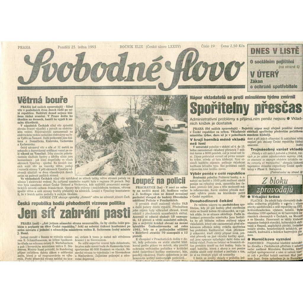 Svobodné slovo (25.1.1993) - staré noviny