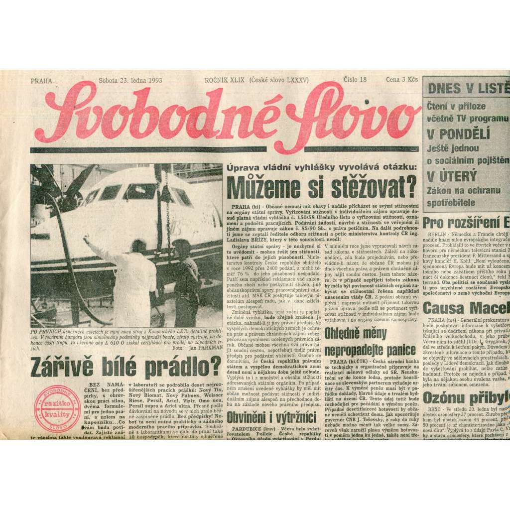 Svobodné slovo (23.1.1993) - staré noviny