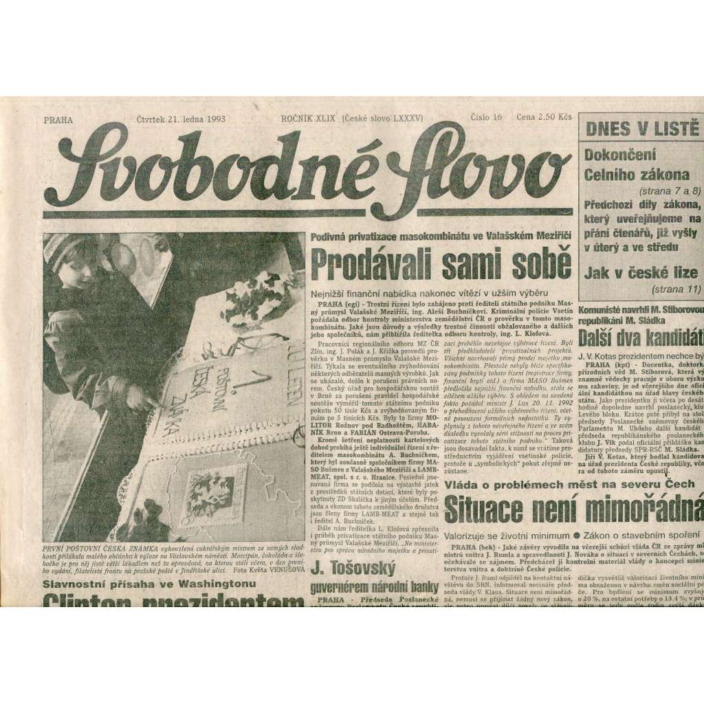 Svobodné slovo (21.1.1993) - staré noviny