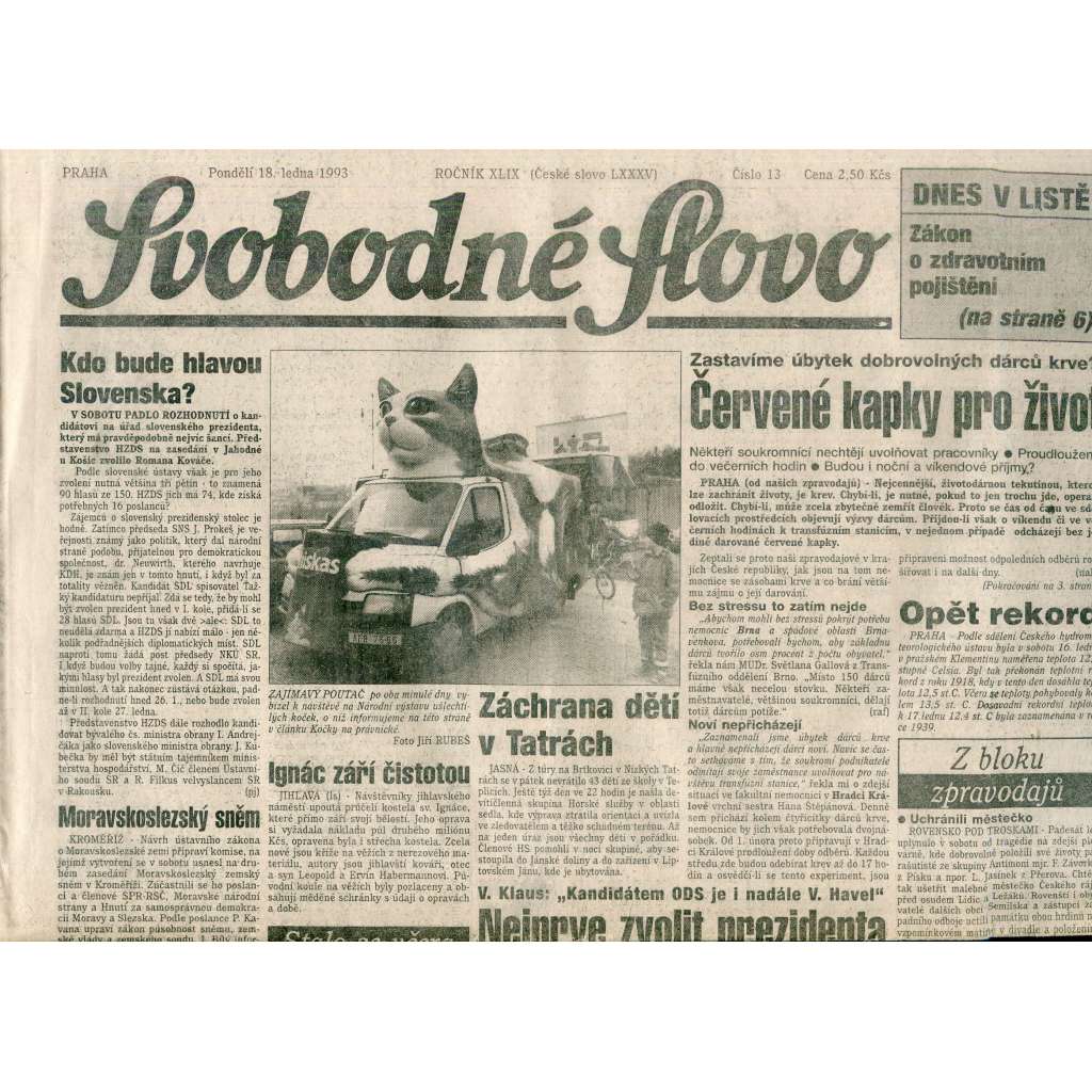 Svobodné slovo (18.1.1993) - staré noviny