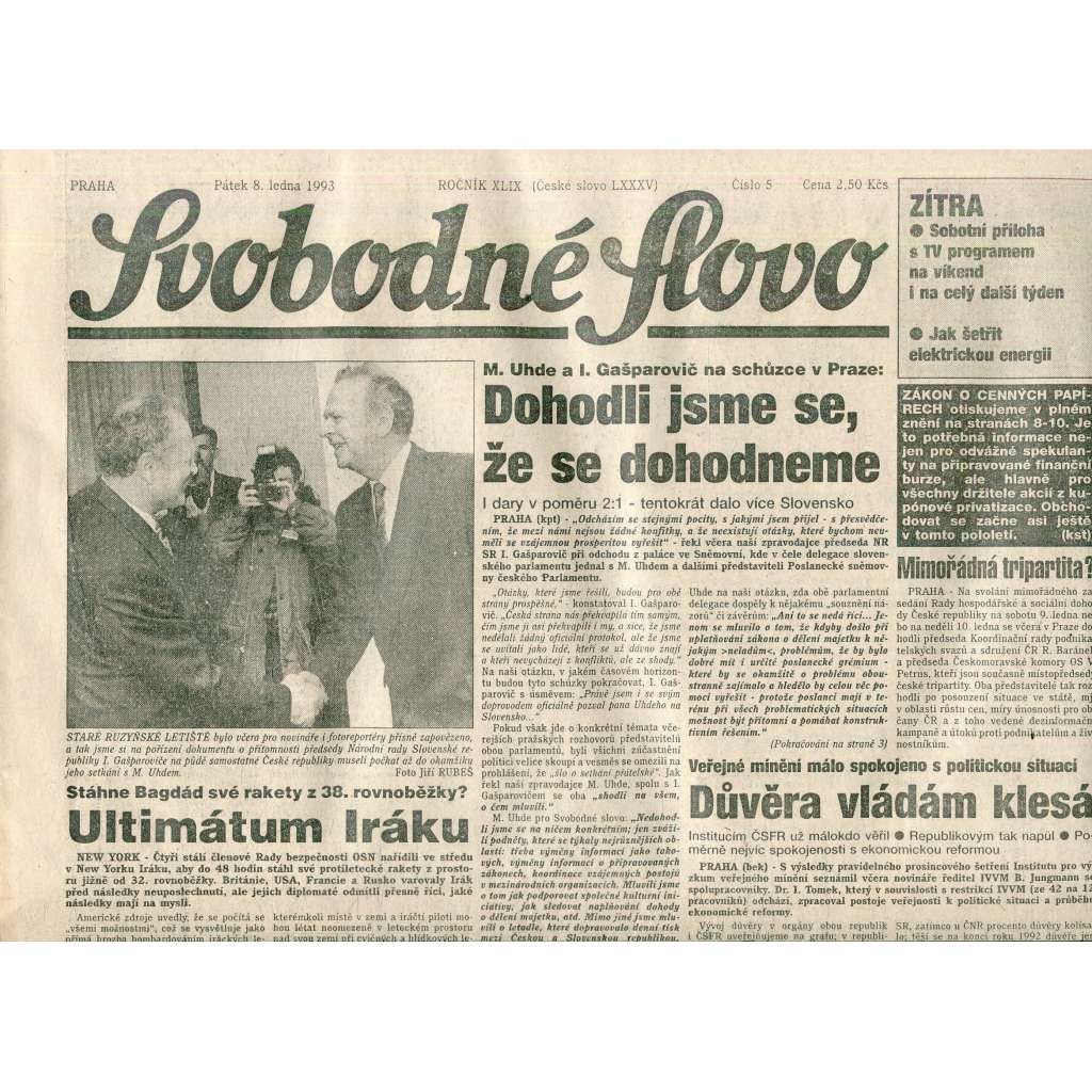 Svobodné slovo (8.1.1993) - staré noviny