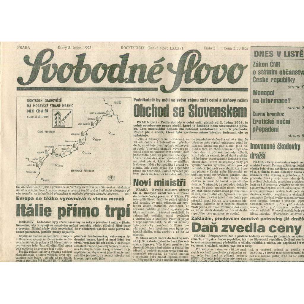 Svobodné slovo (5.1.1993) - staré noviny