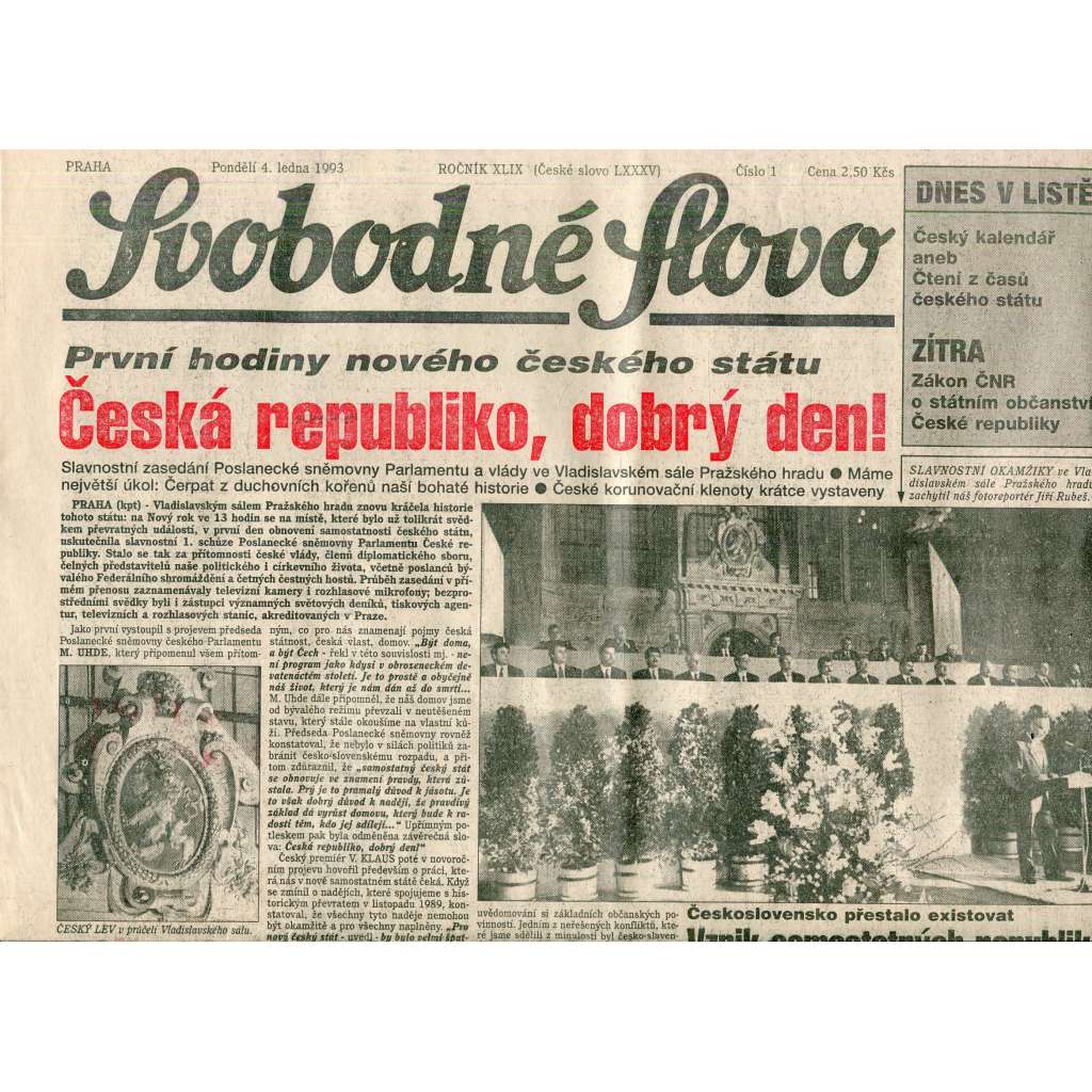 Svobodné slovo (4.1.1993) - staré noviny