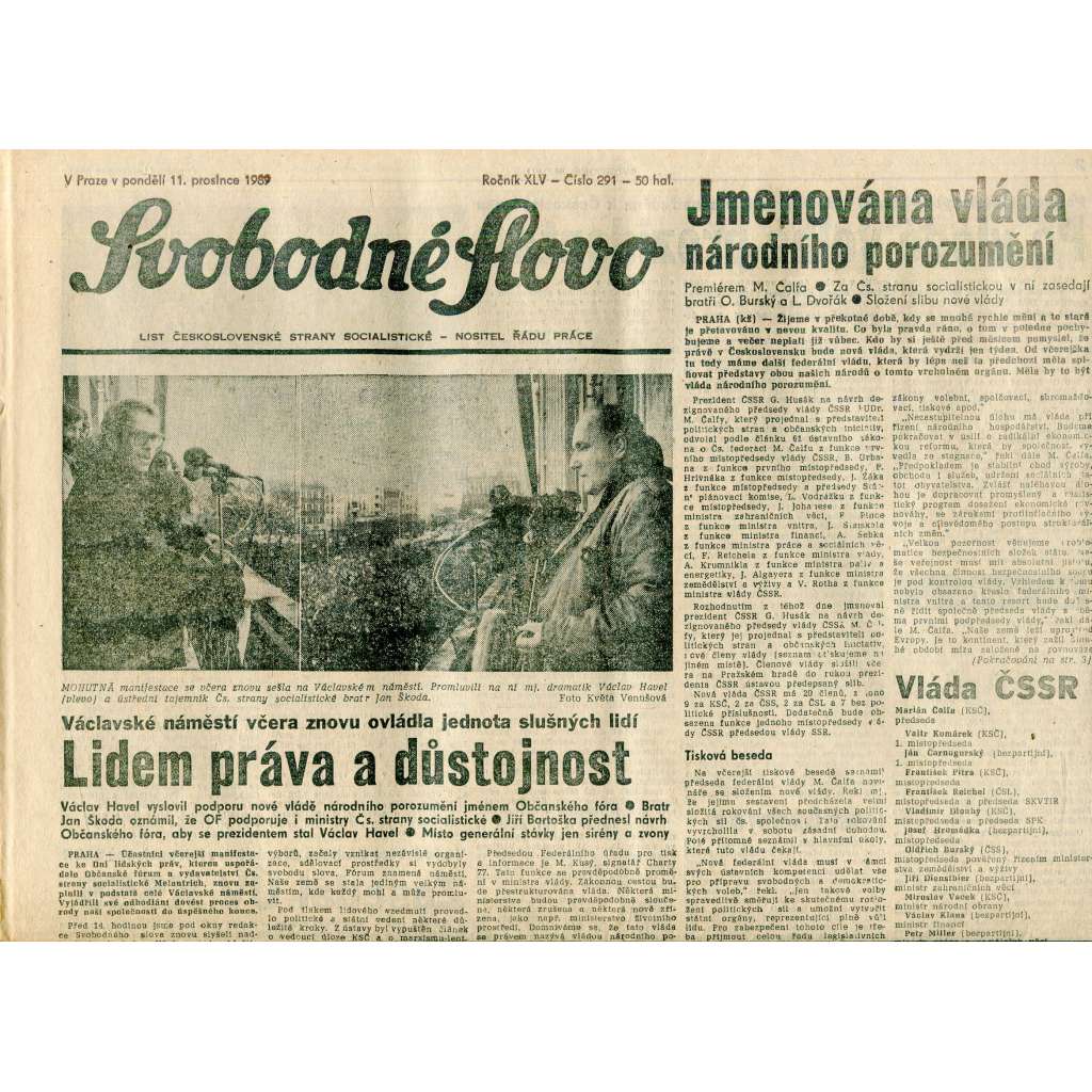 Svobodné slovo (11.12.1989) - staré noviny