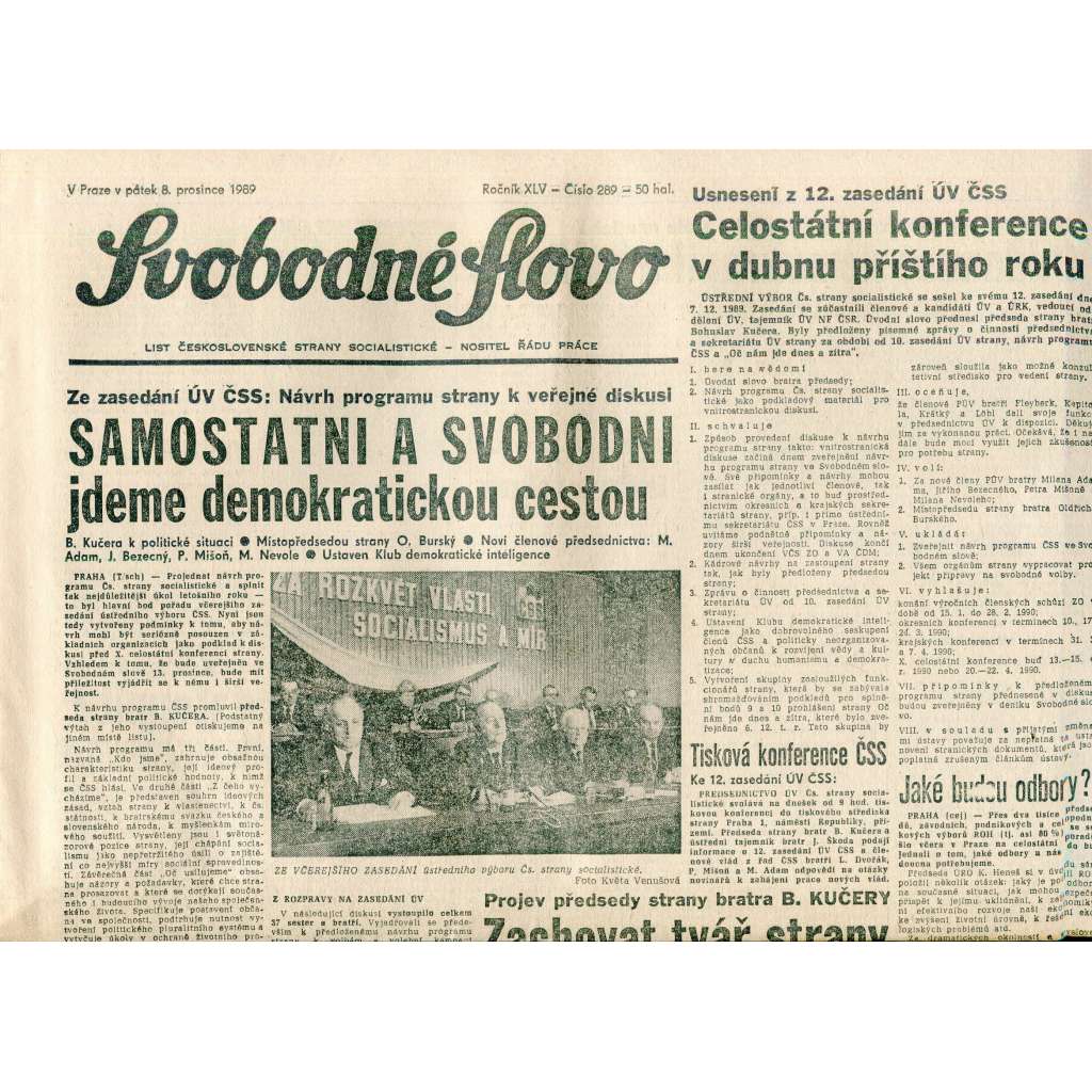 Svobodné slovo (8.12.1989) - staré noviny