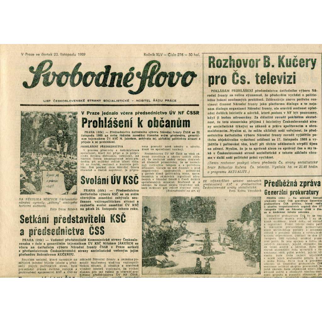 Svobodné slovo (23.11.1989) - staré noviny