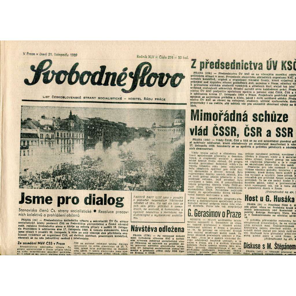 Svobodné slovo (21.11.1989) - staré noviny
