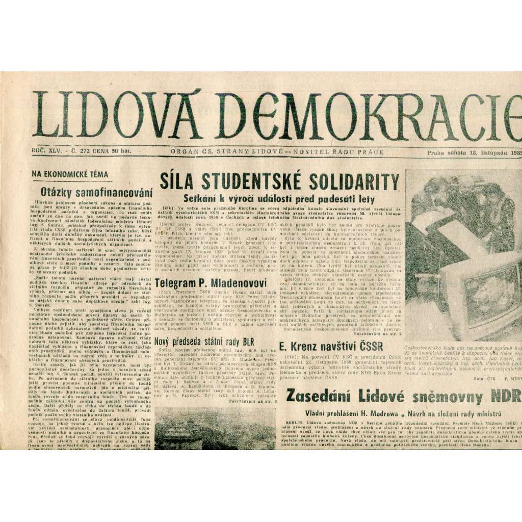 Lidová demokracie (18.11.1989) - staré noviny