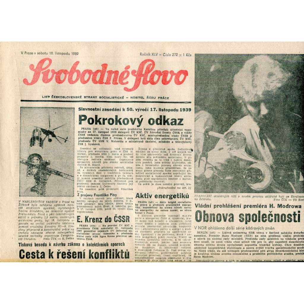 Svobodné slovo (18.11.1989) - staré noviny