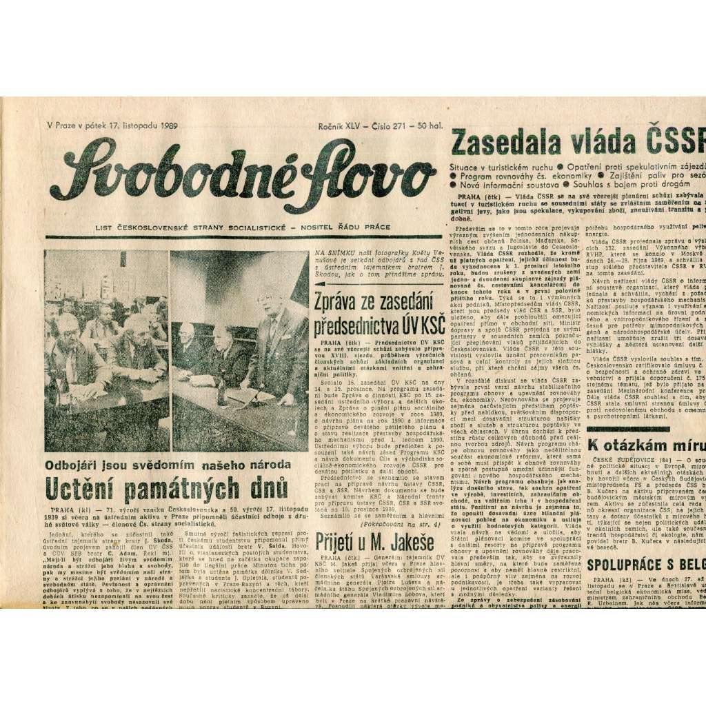 Svobodné slovo (17.11.1989) - staré noviny