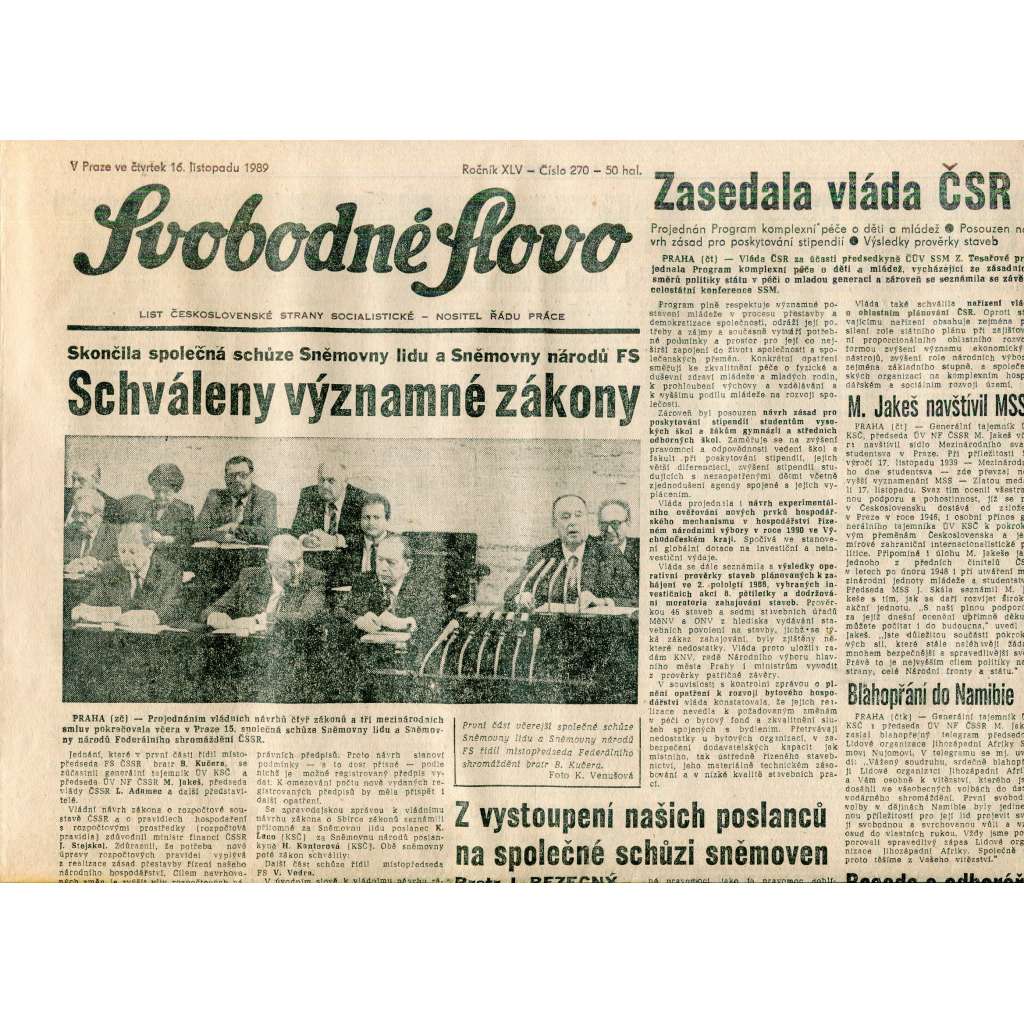 Svobodné slovo (16.11.1989) - staré noviny