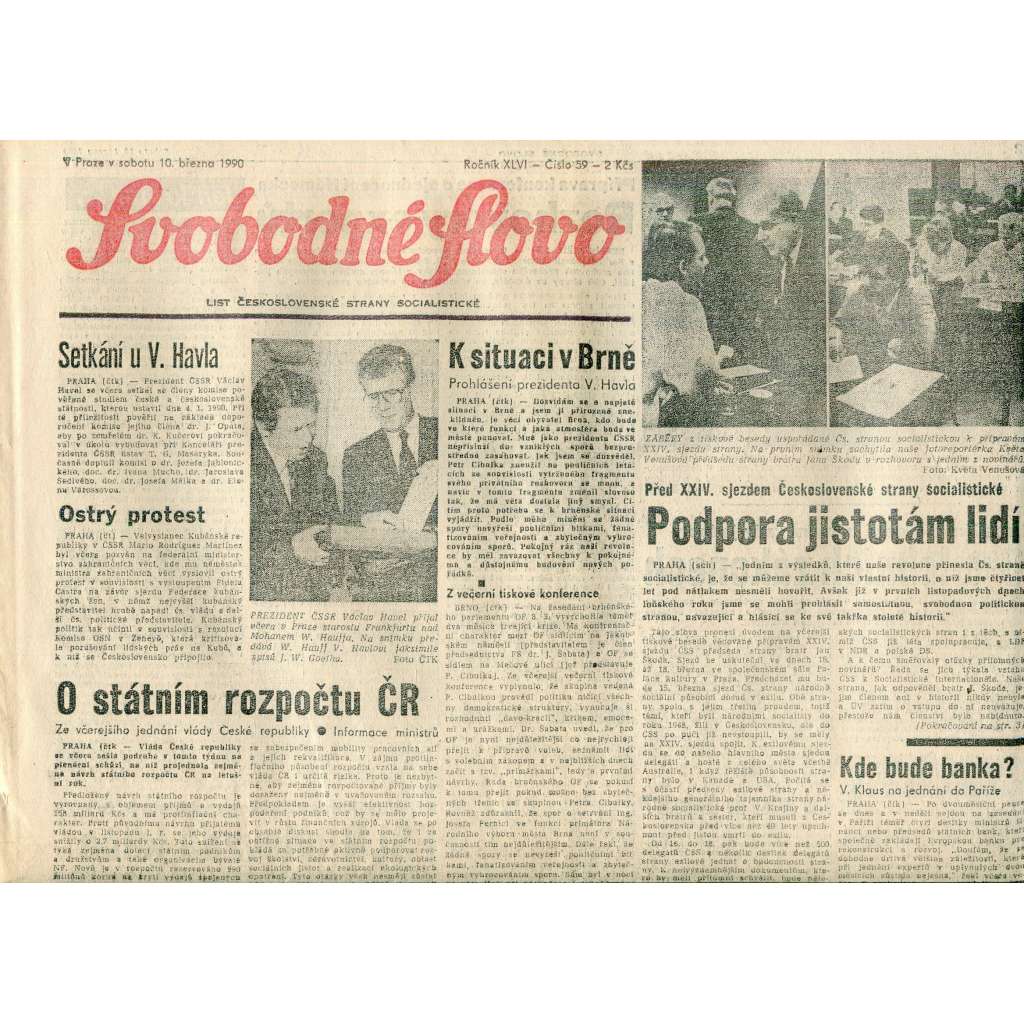Svobodné slovo (10.3.1990) - staré noviny