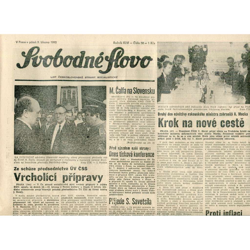 Svobodné slovo (9.3.1990) - staré noviny