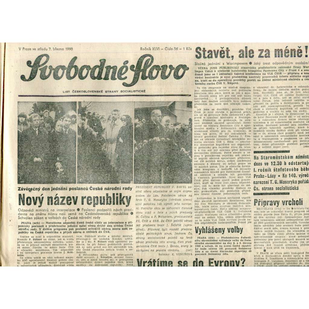 Svobodné slovo (7.3.1990) - staré noviny
