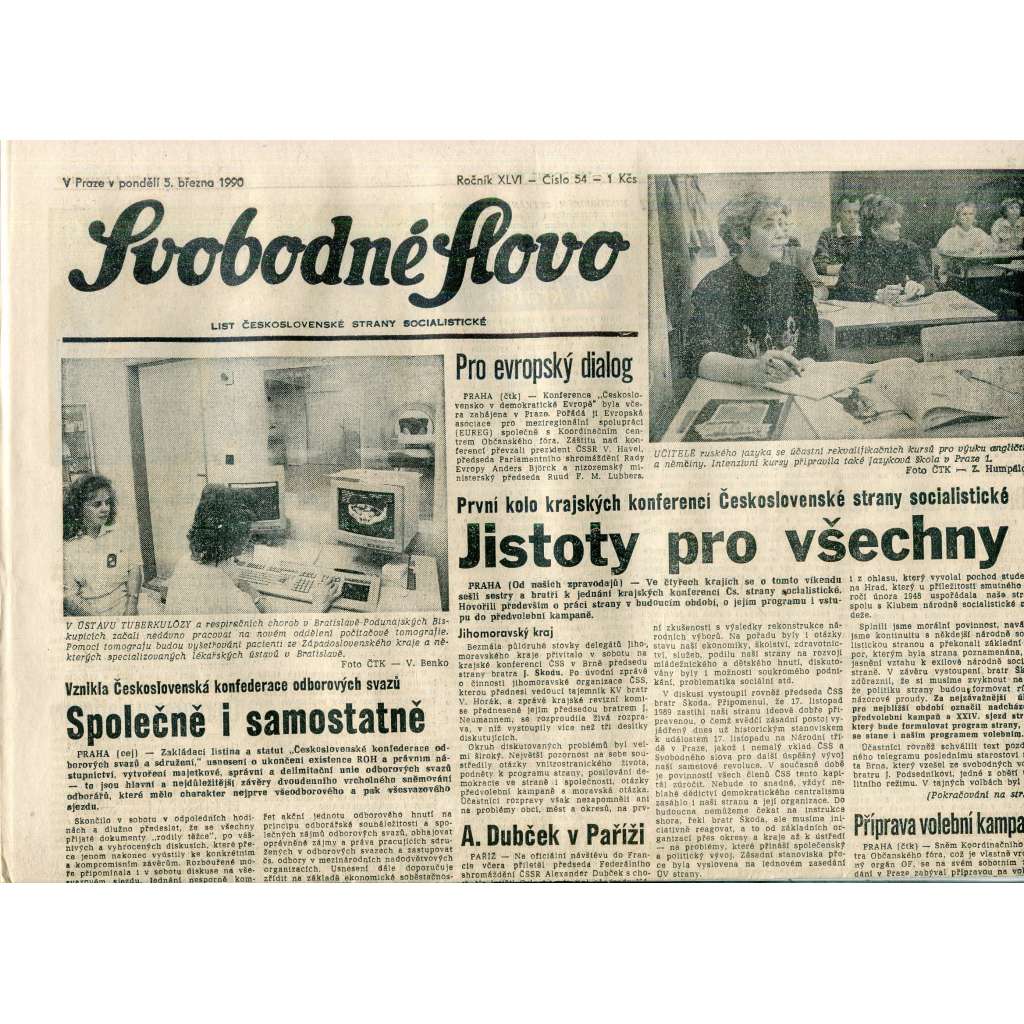 Svobodné slovo (5.3.1990) - staré noviny