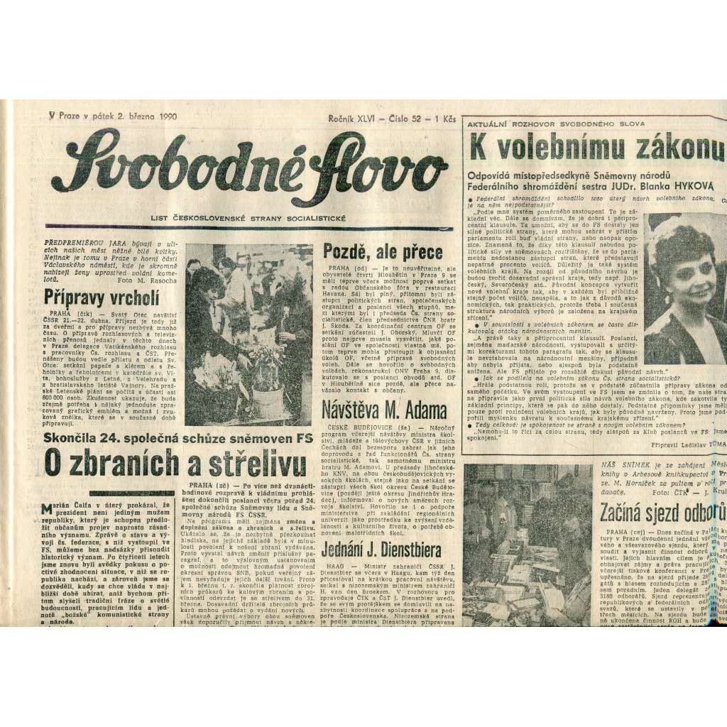 Svobodné slovo (2.3.1990) - staré noviny