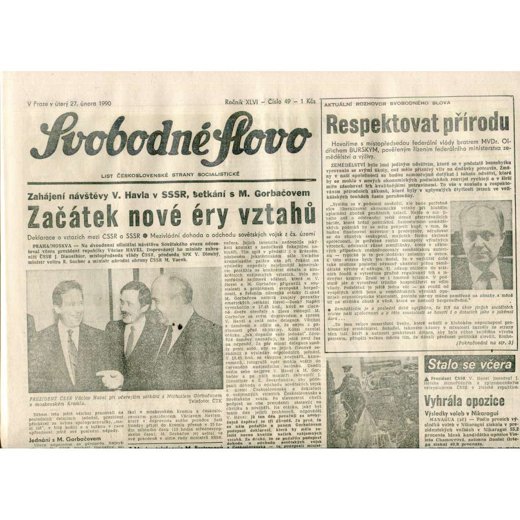 Svobodné slovo (27.2.1990) - staré noviny