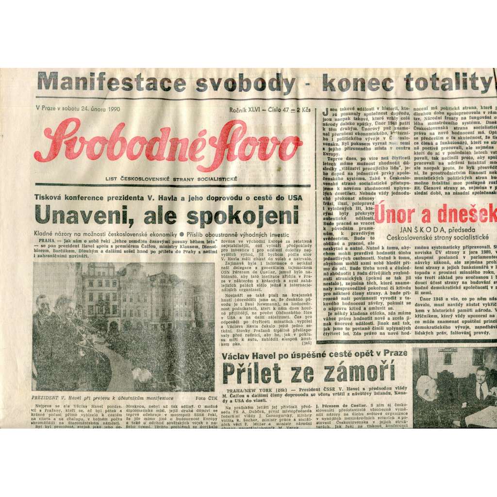 Svobodné slovo (24.2.1990) - staré noviny (pošk.)