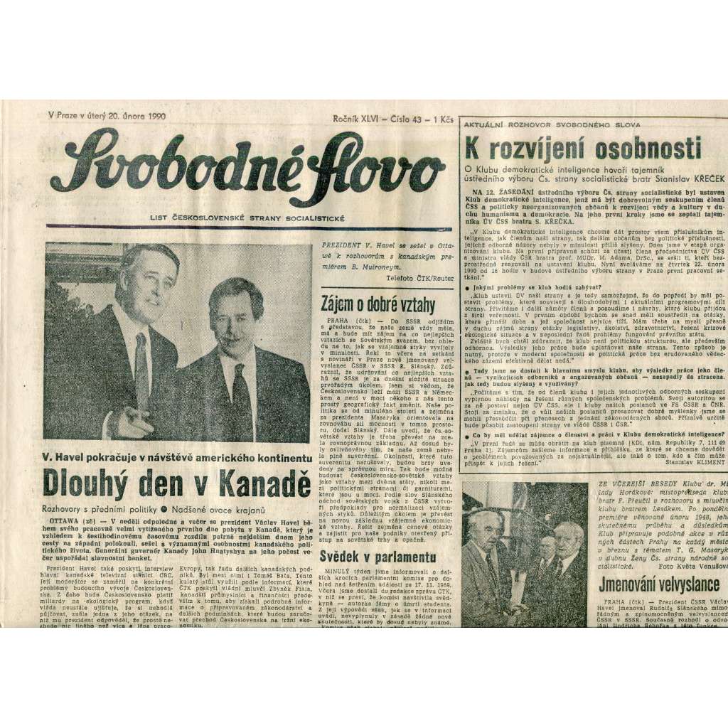 Svobodné slovo (20.2.1990) - staré noviny