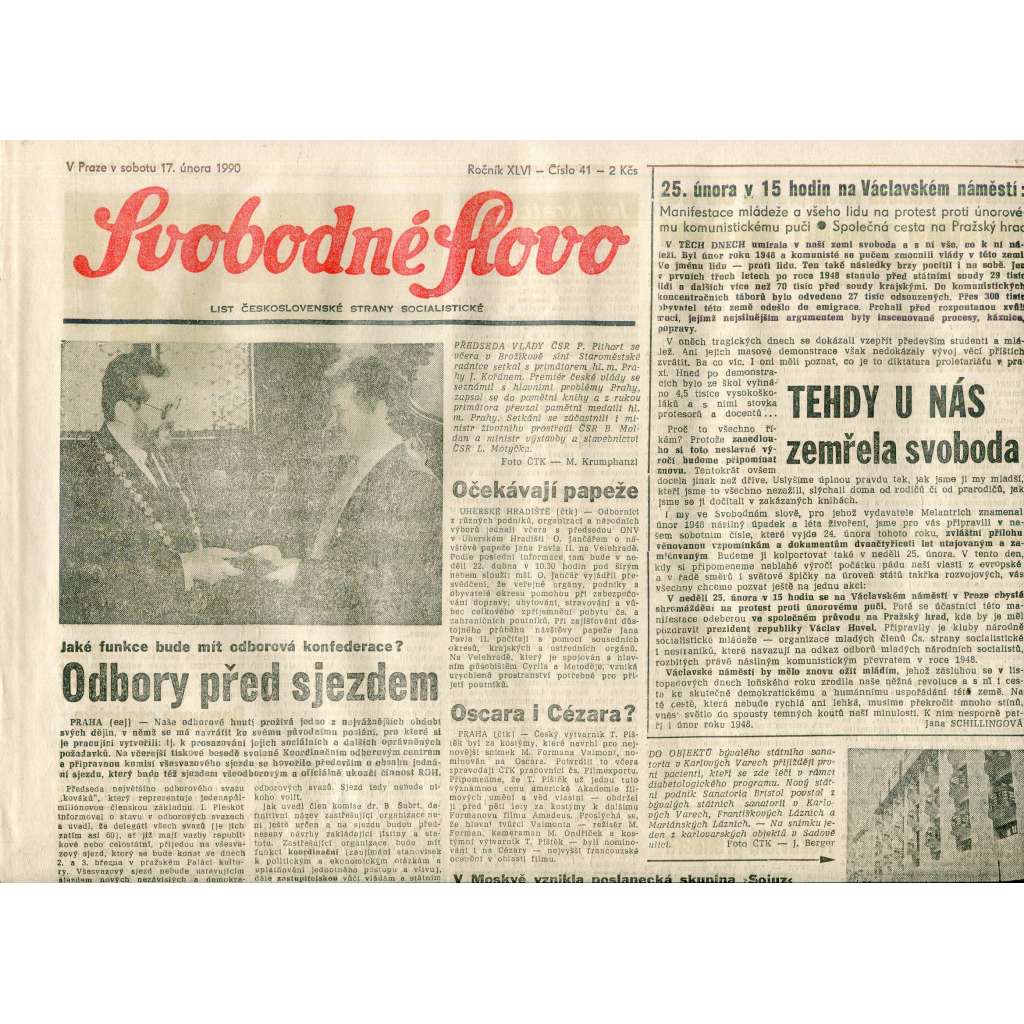 Svobodné slovo (17.2.1990) - staré noviny