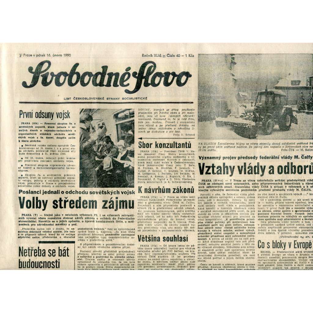 Svobodné slovo (16.2.1990) - staré noviny