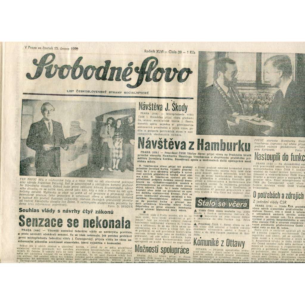 Svobodné slovo (15.2.1990) - staré noviny
