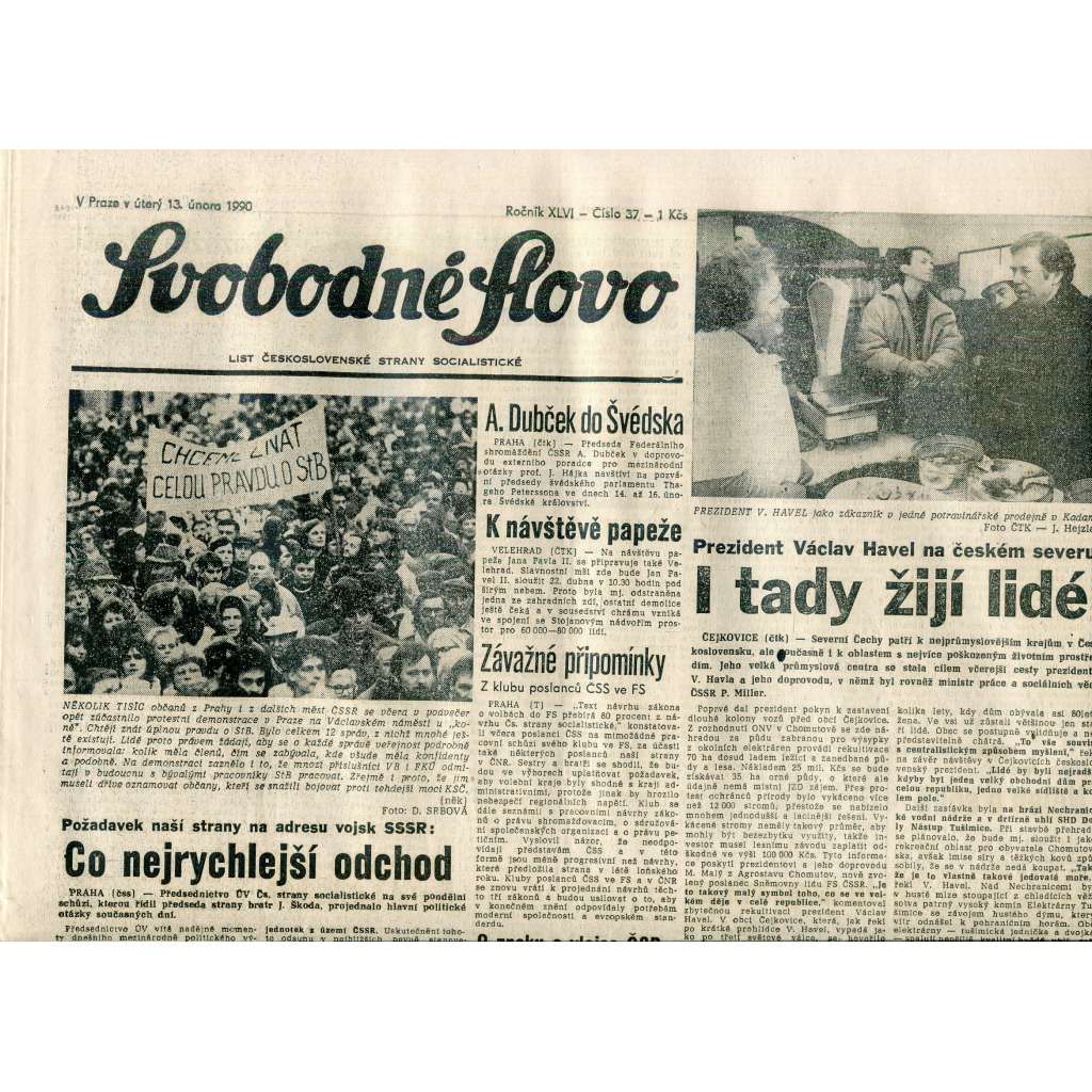Svobodné slovo (13.2.1990) - staré noviny