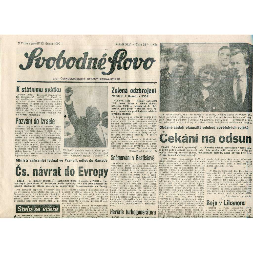 Svobodné slovo (12.2.1990) - staré noviny