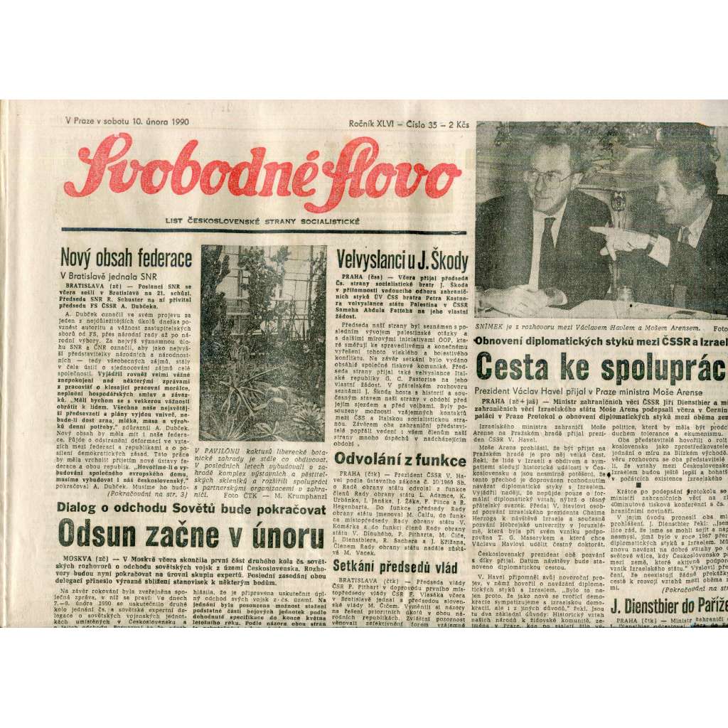 Svobodné slovo (10.2.1990) - staré noviny