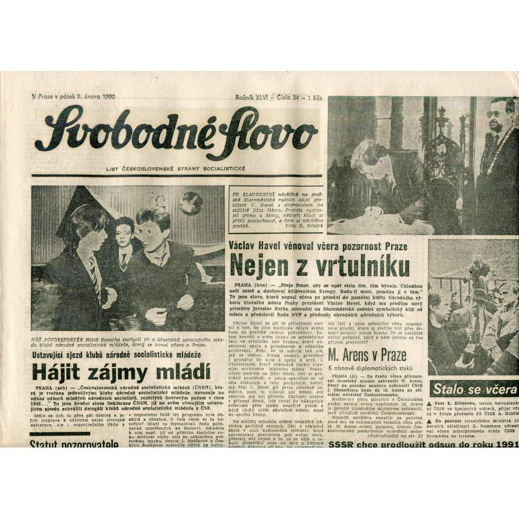Svobodné slovo (9.2.1990) - staré noviny Svobodné slovo (9.2.1990) - staré noviny
