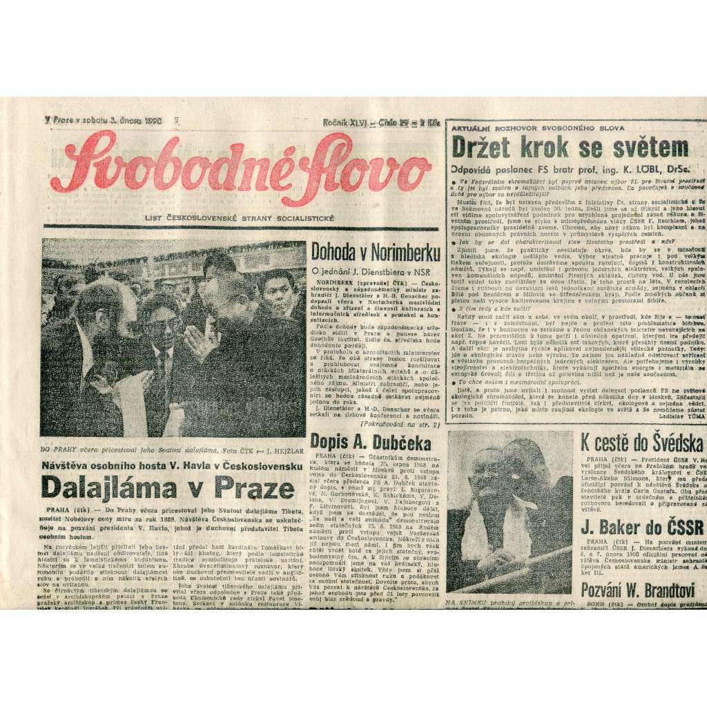 Svobodné slovo (3.2.1990) - staré noviny Svobodné slovo (3.2.1990) - staré noviny